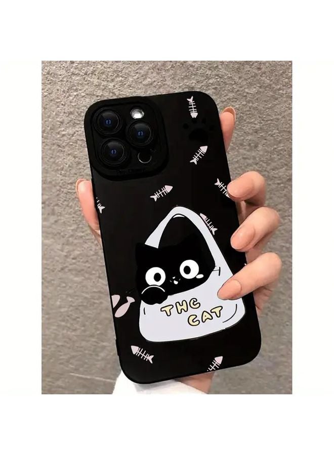 Smiling Cat Phone Case For iPhone 12 Pro Black Protective Cover - Image 2